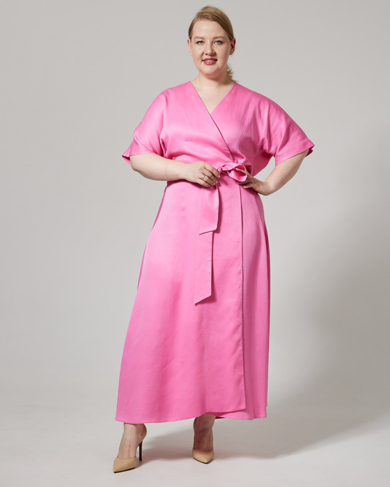 Платье-кимоно А-силуэта розовое