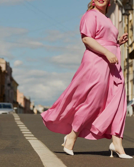 Платье-кимоно А-силуэта розовое